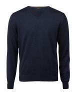 Marinblå merinoull v-hals tröja.