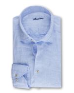 Ljusblå Stenströms linneskjorta med semi cut away krage och enkel manschett