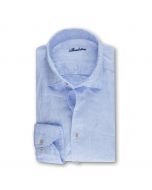 Ljusblå Stenströms slimline linneskjorta med semi cut away krage och enkel manschett
