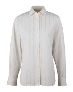 Koda Oversize Ljusbeige Randig Skjorta