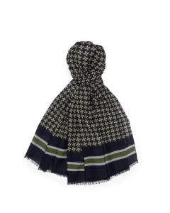 Navy Mönstrad Virgin Wool Scarf