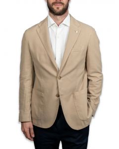 Beige Strukturerad Bomull Blazer