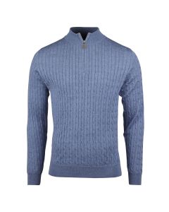 Blå Kabelstickad Merino Half Zip