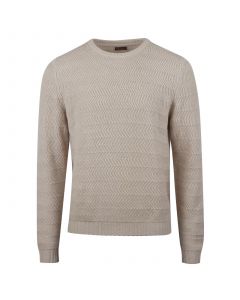 Beige Merino Fiskbensstickad Tröja