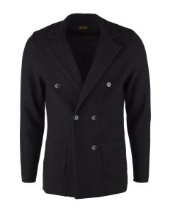 Marinblå Stickad Dubbelknäppt Blazer