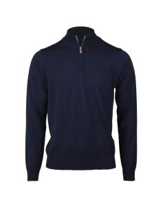 Marinblå Merinoull Halv Zip
