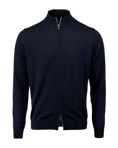 Marinblå merinoull cardigan med full zip.