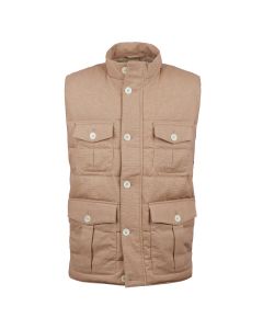 Beige Quiltad Linne Väst