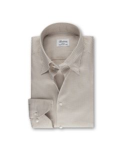 Beige Rutig Button-Under Skjorta