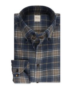 Stenströms herr Regular mörkblå rutig flanellskjorta i 100 % twofold bomull med värmande flanell, button down krage, enkel manschett och pärlemorknappar.