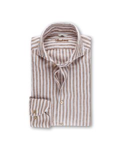 Beige Randig Linneskjorta