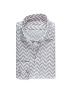 Vit Beige Sicksack Linneskjorta