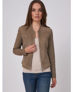 Khaki Cropped Suede Jacket