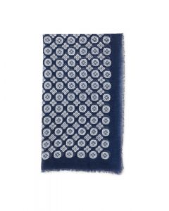 Blå Mönstrad Linmix Scarf