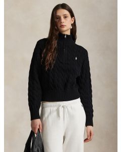 Svart Kabelstickad Half Zip Jumper