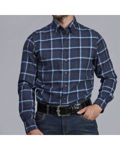 Navy Rutig Casual Flanellskjorta