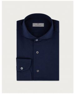 Navy Slim Bomullsjersey Skjorta