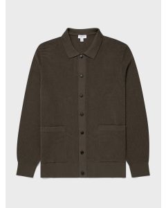 Khaki Våffelstickad Cardigan